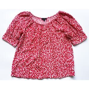 Women's J.Crew Red Floral Short Sleeve Blouse Size Small